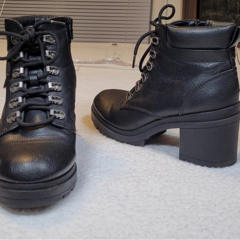 NOBO Black Lace Up Chunky Heel Boots